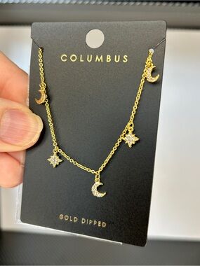Gold Crescent Moon & Star Dipped Necklace - Gold